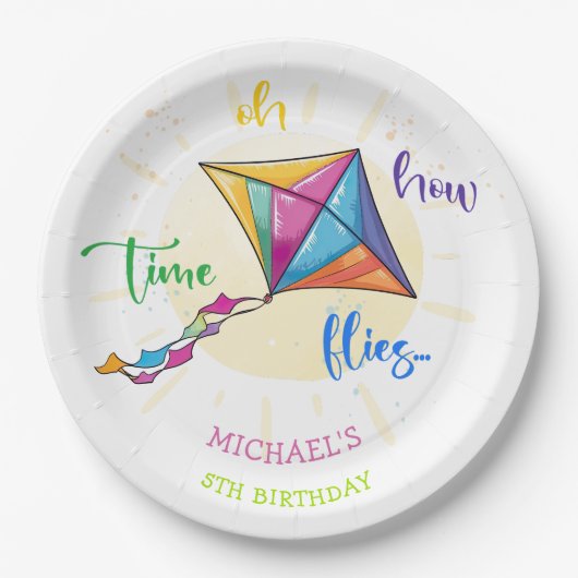 ああ、どのように時間が水の色の凧の誕生日を飛ぶ ペーパープレート (正面)