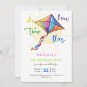 ああ、どのように時間が水の色の凧の誕生日を飛ぶ 招待状 (正面)