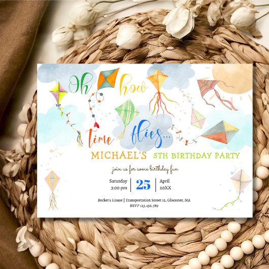 ああ、どのように時間が水の色の凧の誕生日を飛ぶ 招待状