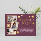 ああ、なんて一年だ!Year in Review金ゴールド&プラム3写真 箔シーズンカード (立ち正面)