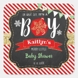 「ああ、なんて喜ぶんだ、男の子なんだ！」 クリスマスベビーシャワー スクエアシール