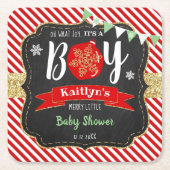 「ああ、なんて喜ぶんだ、男の子なんだ!」 クリスマスベビーシャワー スクエアペーパーコースター (正面)