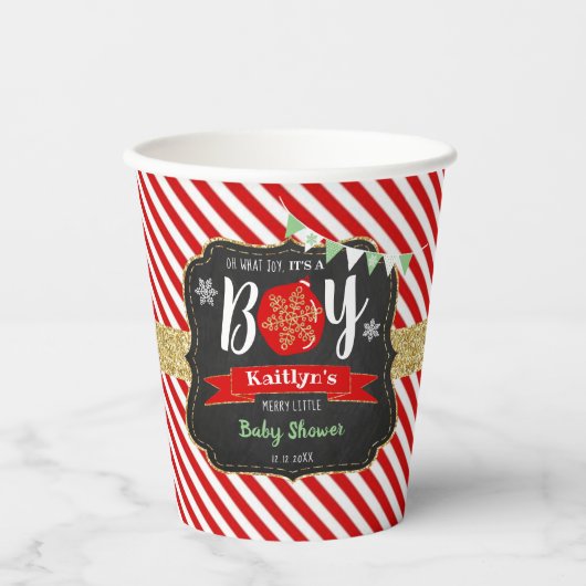 「ああ、なんて喜ぶんだ、男の子なんだ!」 クリスマスベビーシャワー 紙コップ (正面)