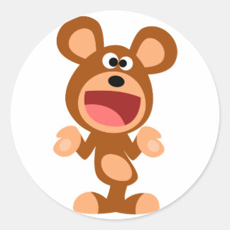 「ああ、まあ…」 Shruging Cartoon Bearステッカー ラウンドシール