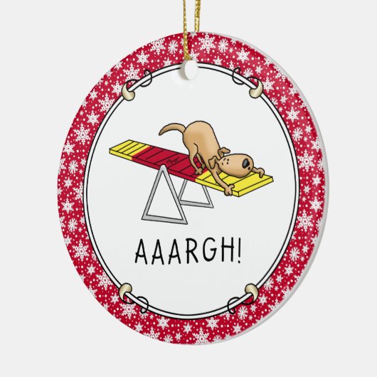 ああ！ビッおもしろいクした犬の敏捷性テーター セラミックオーナメント (左)