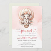 ああ、ベビーかわいい象の赤ちゃんシャワーが途中にある 招待状 (正面/裏面)