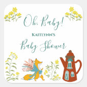 ああ、ベビーキツネと花ベビーシャワーギフト スクエアシール (正面)