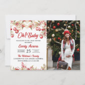 ああ！ベビークリスマスフローラ赤ちゃんシャワー写真 招待状 (正面)