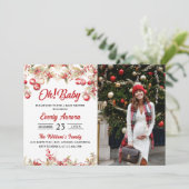 ああ！ベビークリスマスフローラ赤ちゃんシャワー写真 招待状 (スタンド正面)