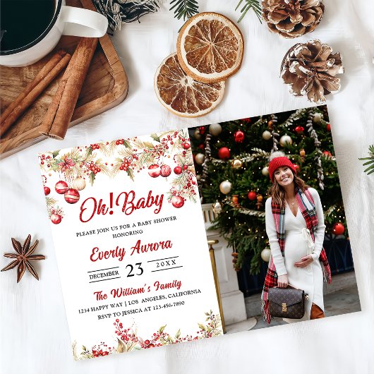 ああ！ベビークリスマスフローラ赤ちゃんシャワー写真 招待状