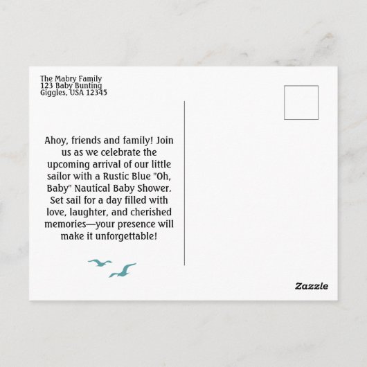 "ああ、ベビー"ブルー素朴ベビー航海のシャワー ポストカード (裏面)
