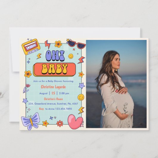 ああ!ベビーGroovyヒッピー赤ちゃんシャワーパーティー写真 招待状 (正面)