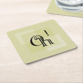 ああ！ミニマルエレガントタイポグラフィイエローグリーンアート スクエアペーパーコースター (アングル)