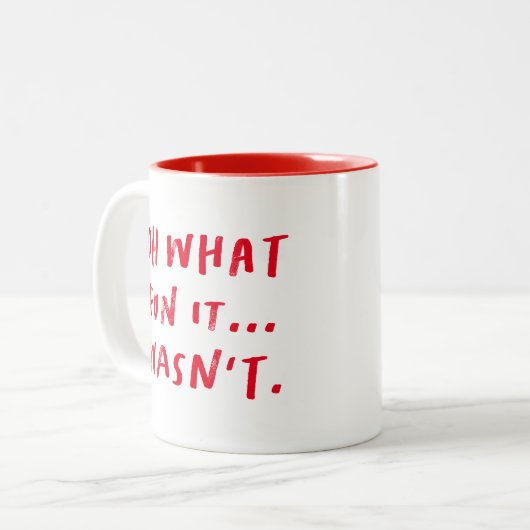 ああ、何おもしろいかおもしろいら赤い休日 ツートーンマグカップ (正面左)