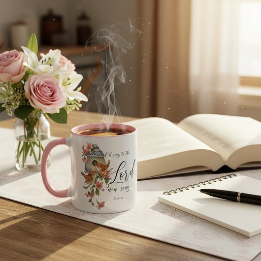 ああ、新しい歌を主に歌いなさい。鳥と家 マグカップ