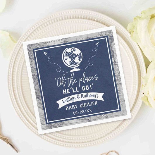 「ああ、行く場所だ!」 旅行マップ赤ちゃんシャワー スタンダードカクテルナプキン