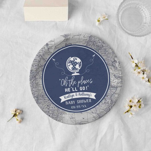 「ああ、行く場所だ!」 旅行マップ赤ちゃんシャワー ペーパープレート