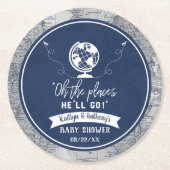 「ああ、行く場所だ！」 旅行マップ赤ちゃんシャワー ラウンドペーパーコースター (正面)