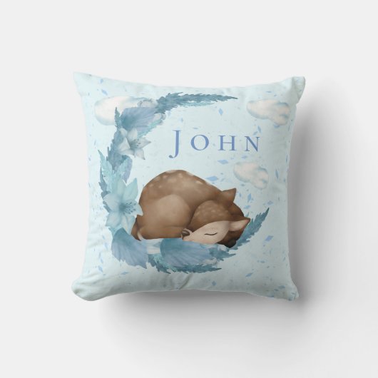 ああ、鹿&ブルークラウドダスト男の赤ちゃん子供部屋 クッション (正面)