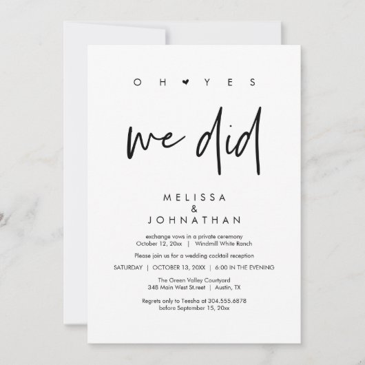 ああyes我々は、結婚式のレセプションディナー踊り 招待状 (正面)