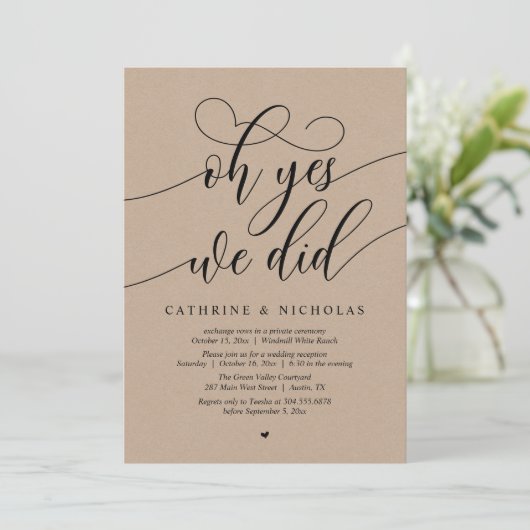 ああYes、我々は、スクリプトモダンウェディングレセプション 招待状 (スタンド正面)