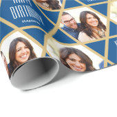 あいさつカスタム文の名前と写真スターパターンブルー ラッピングペーパー (ロールコーナー)