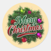 あいさつカラフルき付きクリスマスリースメリー ラウンドシール (正面)