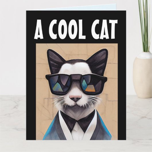 あいさつクールきカード用の猫誕生日 カード (正面)