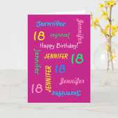 あいさつパーソナライズされたきカード、ピンク、18誕生日 カード (黄色い花)
