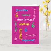 あいさつパーソナライズされたきカード、ピンク、6誕生日 カード (黄色い花)
