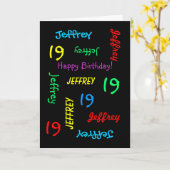 あいさつパーソナライズされたきカード、19誕生日ブラック カード (黄色い花)