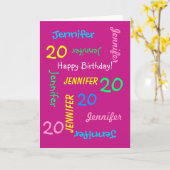 あいさつパーソナライズされたカード名20誕生日ピンク カード (黄色い花)