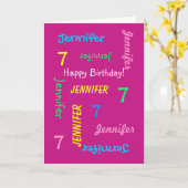 あいさつパーソナライズされたカード名、7番目の誕生日ピンク カード (黄色い花)