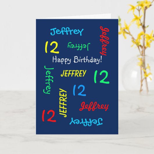 あいさつパーソナライズされたカード12番誕生日、青 カード (黄色い花)