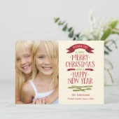 あいさつメリーつ赤いバナー休日のフォトカード シーズンカード (スタンド正面)