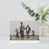 あいさつモダン文、メリークリスマス家族の写真Pos ポストカード (スタンド正面)