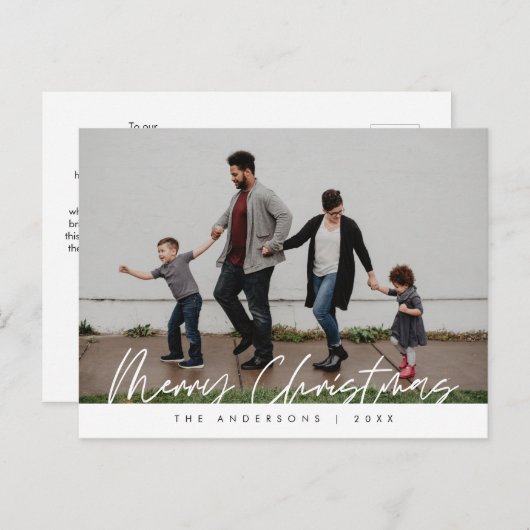 あいさつモダン文、メリークリスマス家族の写真Pos ポストカード (正面/裏面)