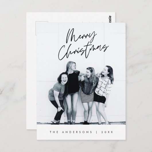 あいさつモダン文、メリークリスマス家族の写真Pos ポストカード (正面/裏面)