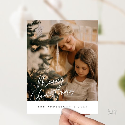 あいさつモダン文、メリークリスマス家族の写真Pos ポストカード