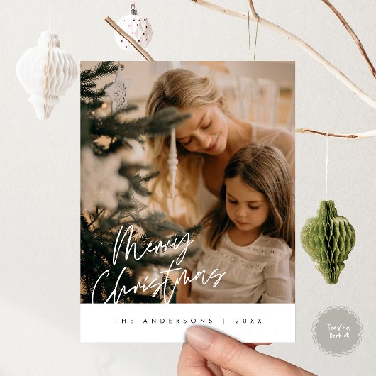 あいさつモダン文、メリークリスマス家族の写真Pos ポストカード