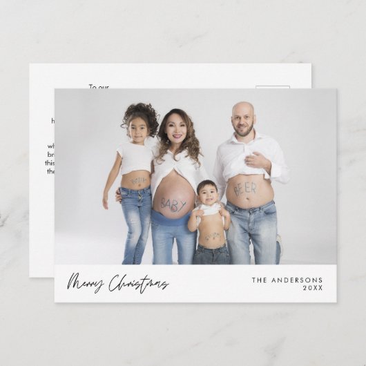 あいさつモダン文、メリークリスマス家族の写真Pos ポストカード (正面/裏面)