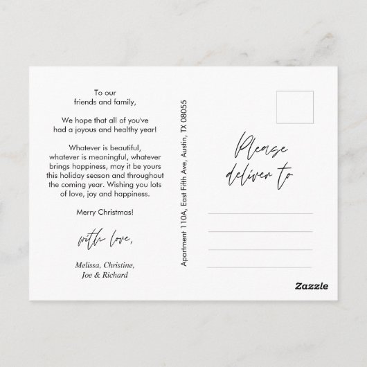 あいさつモダン文、メリークリスマス家族の写真Pos ポストカード (裏面)