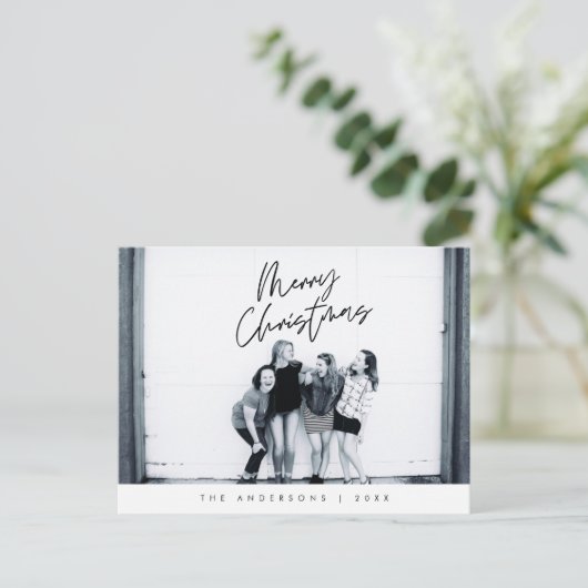 あいさつモダン、メリークリスマスファミリーフォトポスト ポストカード (スタンド正面)