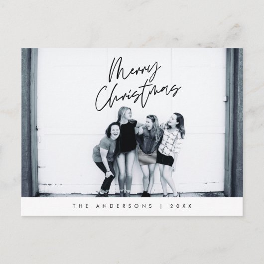 あいさつモダン、メリークリスマスファミリーフォトポスト ポストカード (正面)