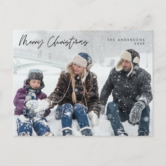 あいさつモダン、メリークリスマスファミリーフォトポスト ポストカード (正面)
