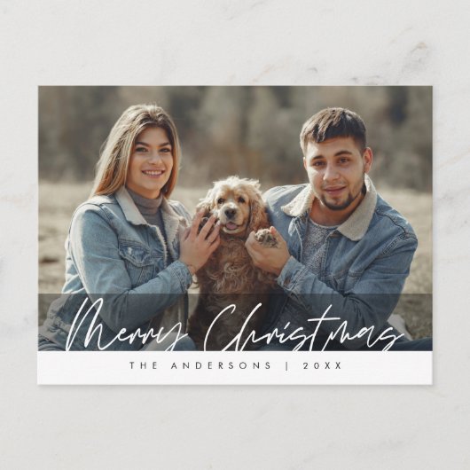 あいさつモダン、メリークリスマスファミリーフォトポスト ポストカード (正面)