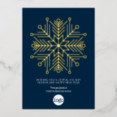 あいさつ企業のつ – ネイビーブルー金ゴールド付きスノーフレーク 箔シーズンカード (正面)