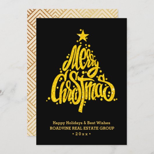 あいさつ企業の文のエレガント金ゴールド・スクリプト業務 シーズンカード (正面/裏面)