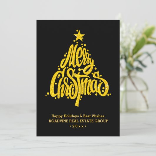 あいさつ企業の文のエレガント金ゴールド・スクリプト業務 シーズンカード (スタンド正面)