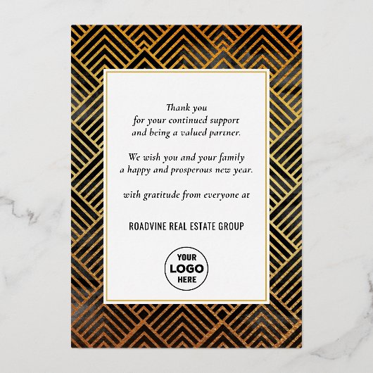 あいさつ企業の文のエレガント金ゴールド・スクリプト業務 箔シーズンカード (裏面)